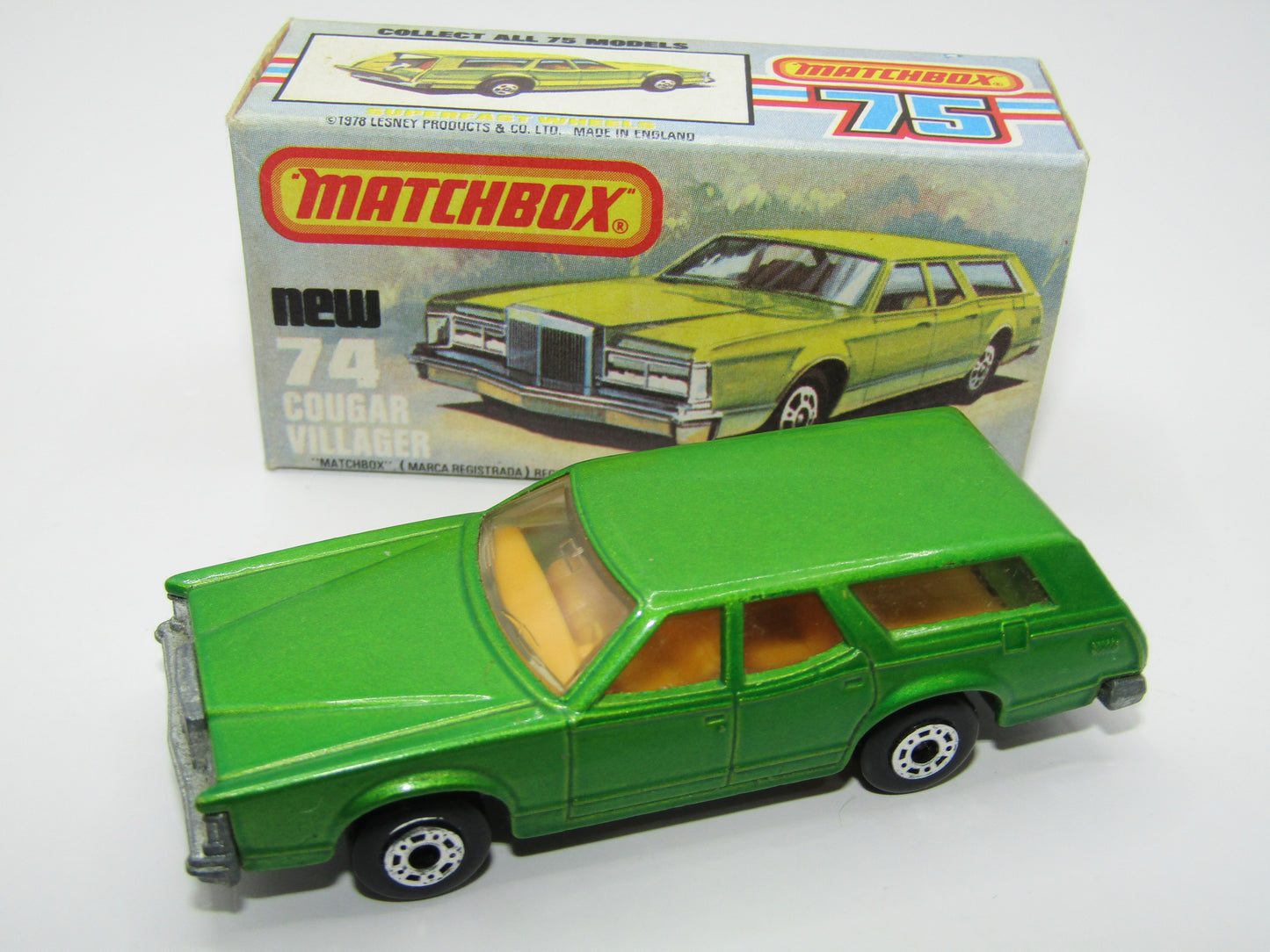 Matchbox Superfast 74C Cougar Villager Medium Metallic Green DARK YELLOW Interior Clear Windows