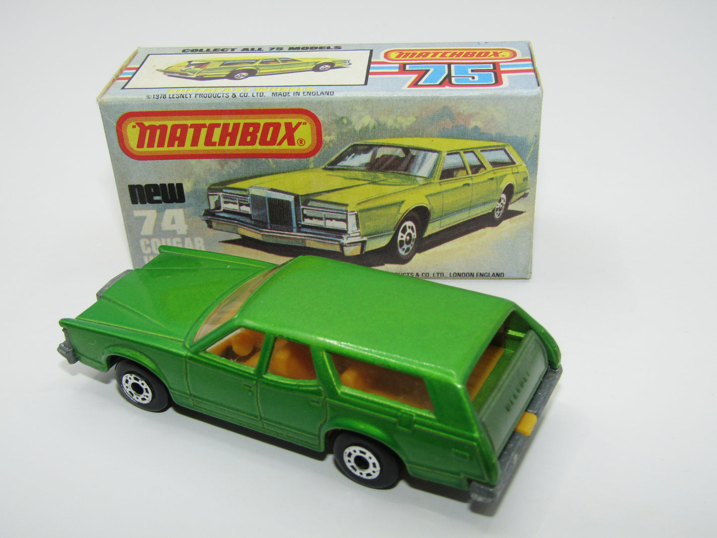 Matchbox Superfast 74C Cougar Villager Medium Metallic Green DARK YELLOW Interior Clear Windows