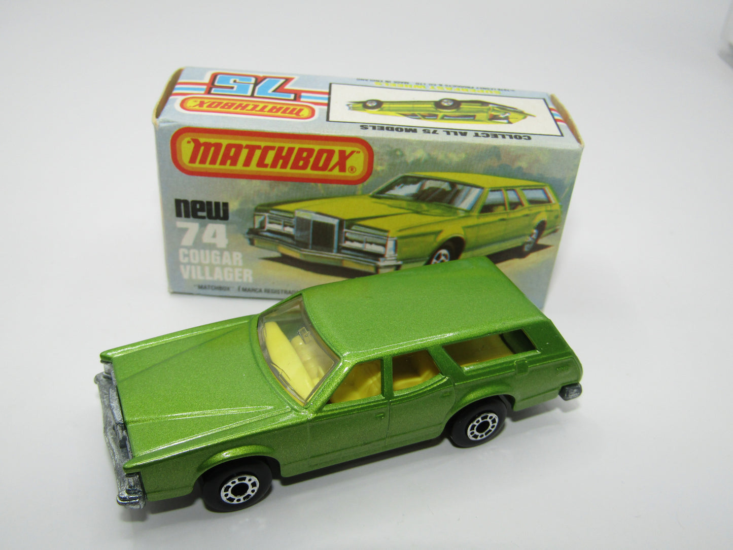 Matchbox Superfast 74C Cougar Villager Very Light Metallic Green, Yellow Interior Clear Windows