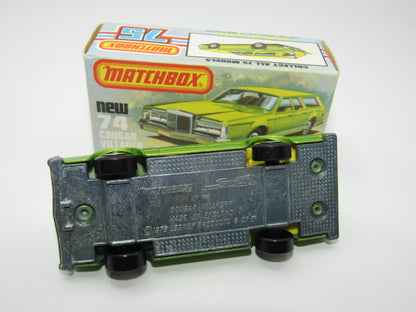 Matchbox Superfast 74C Cougar Villager Very Light Metallic Green, Yellow Interior Clear Windows