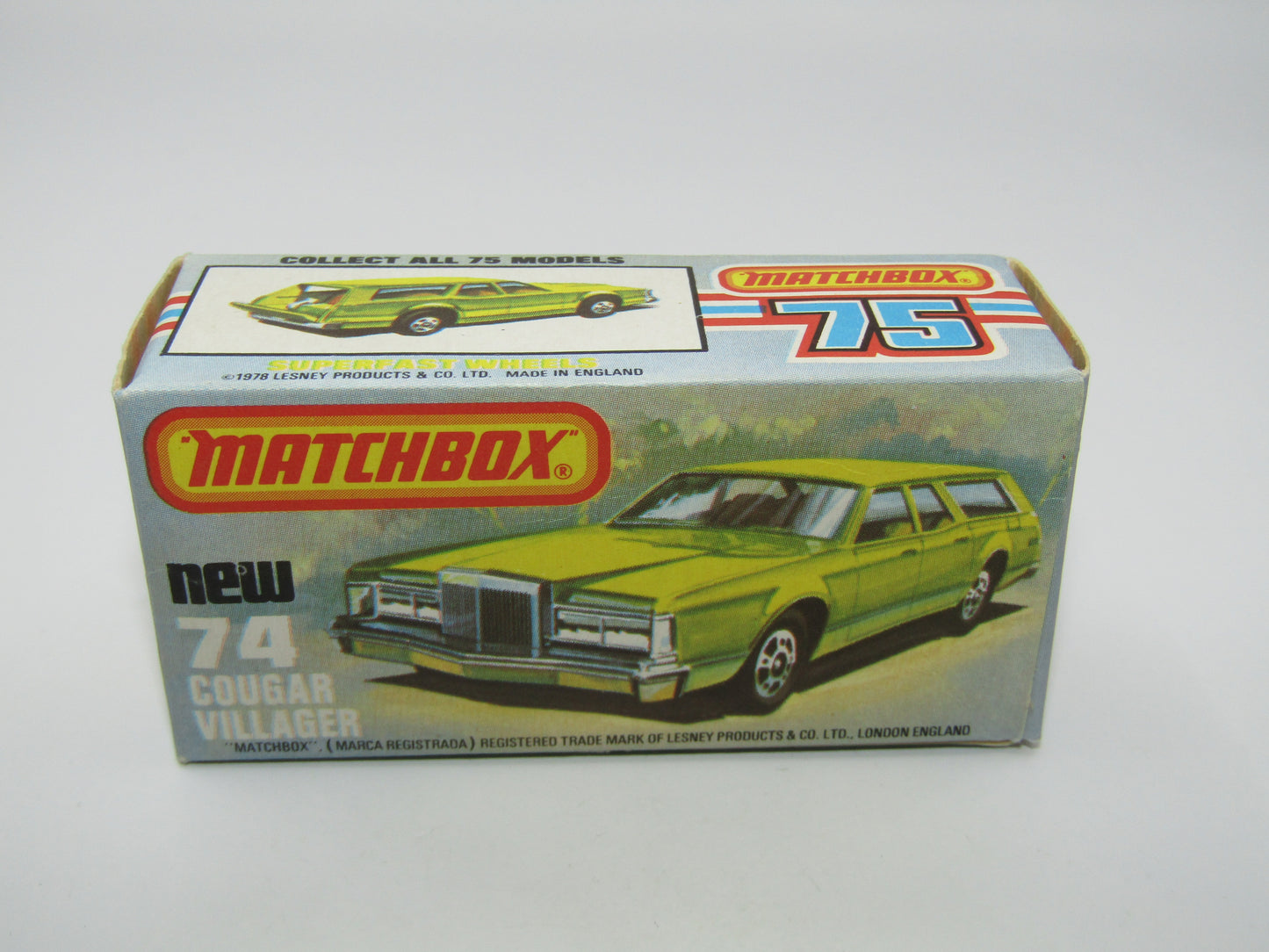 Matchbox Superfast 74C Cougar Villager Very Light Metallic Green, Yellow Interior Clear Windows