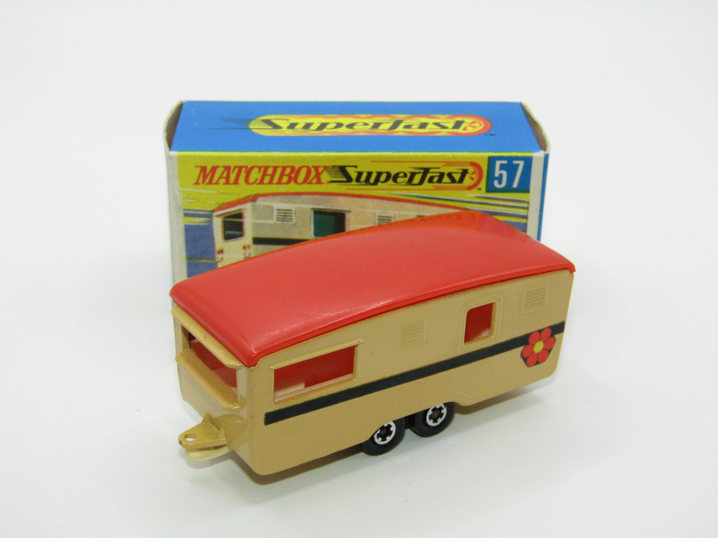 Matchbox Superfast 57B Eccles Trailer Caravan Tan Stripe & Flower