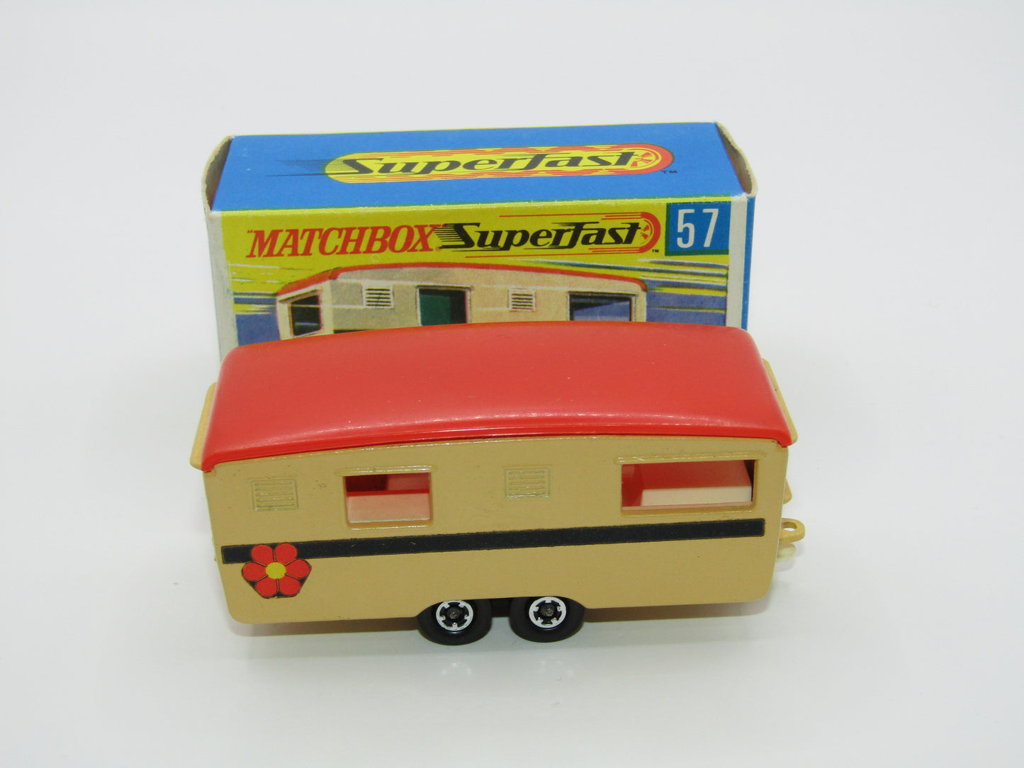 Matchbox Superfast 57B Eccles Trailer Caravan Tan Stripe & Flower
