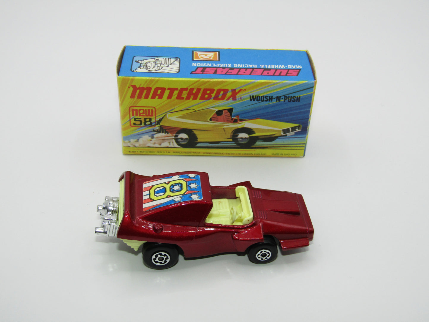 Matchbox Superfast 58B Woosh N Push METALLIC RED "8" Label
