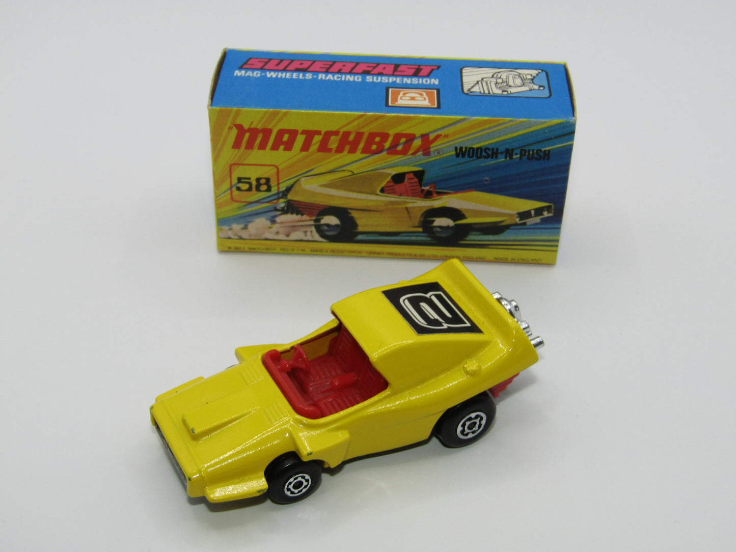 Matchbox Superfast 58B Woosh N Push DARK YELLOW "2" Label