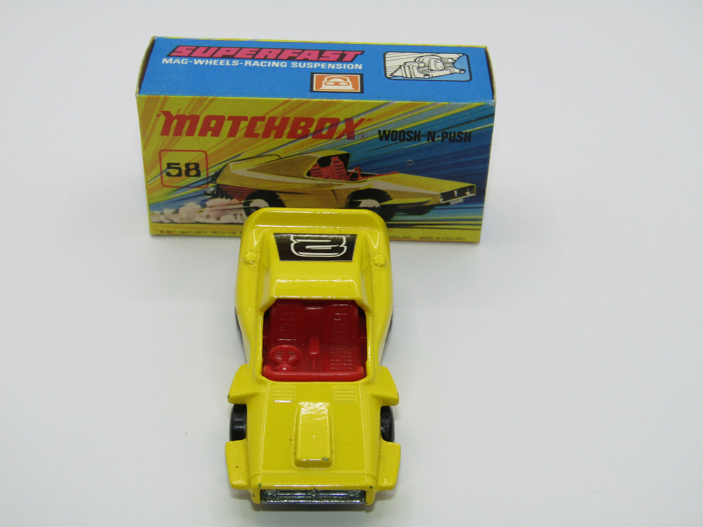 Matchbox Superfast 58B Woosh N Push DARK YELLOW "2" Label