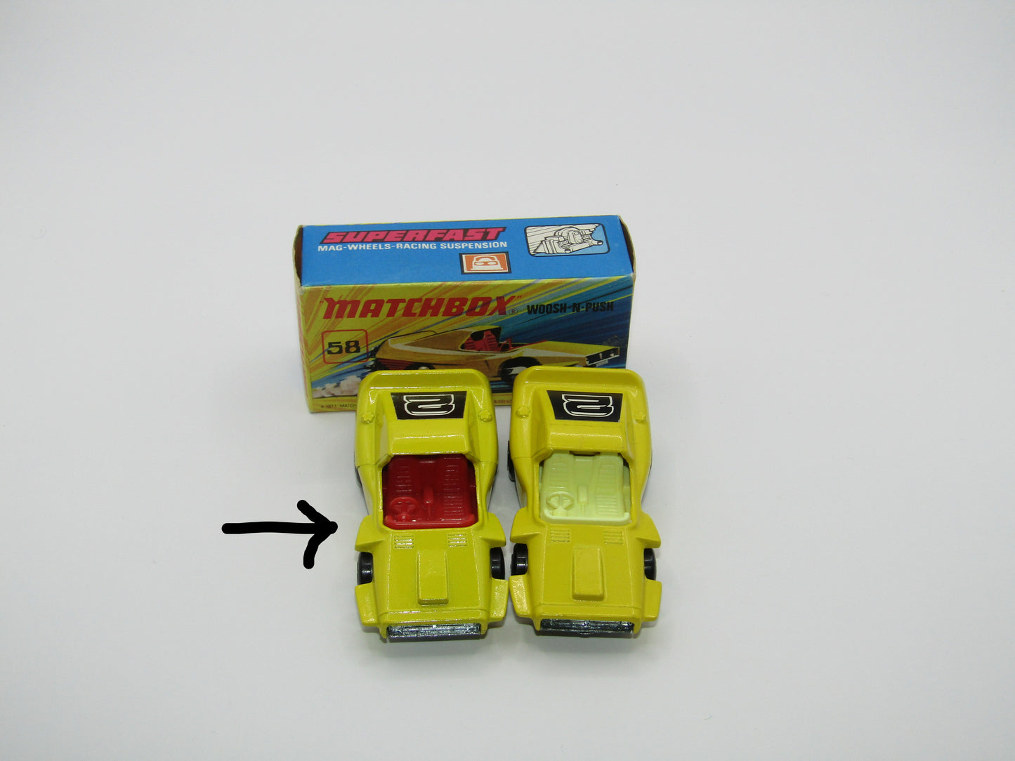 Matchbox Superfast 58B Woosh N Push LIGHT YELLOW "2" Label