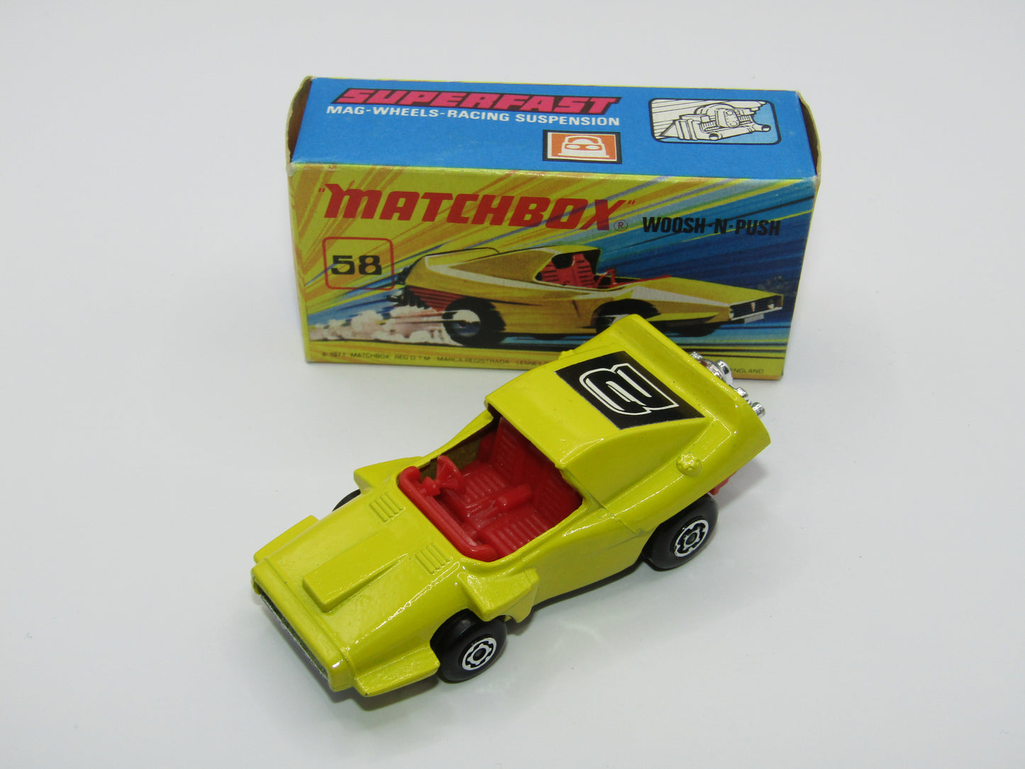 Matchbox Superfast 58B Woosh N Push LIGHT YELLOW "2" Label