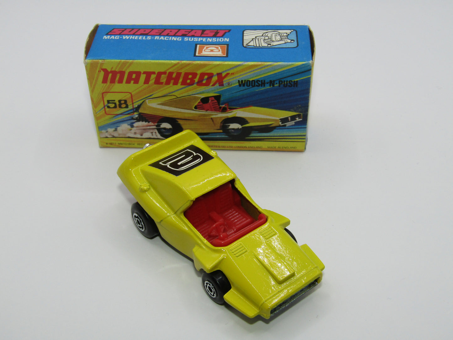 Matchbox Superfast 58B Woosh N Push LIGHT YELLOW "2" Label
