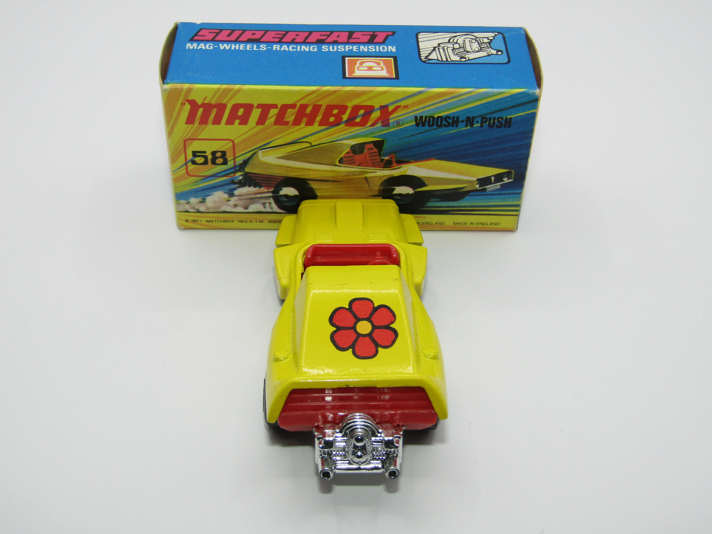 Matchbox Superfast 58B Woosh N Push RED Flower Label