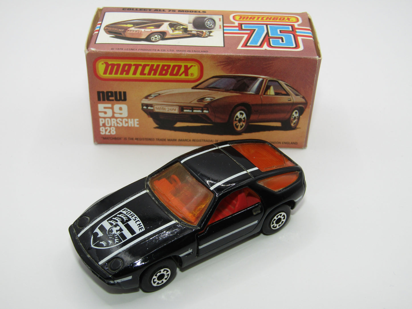 Matchbox Superfast 59C Porsche 928 Black AMBER Windows England Base