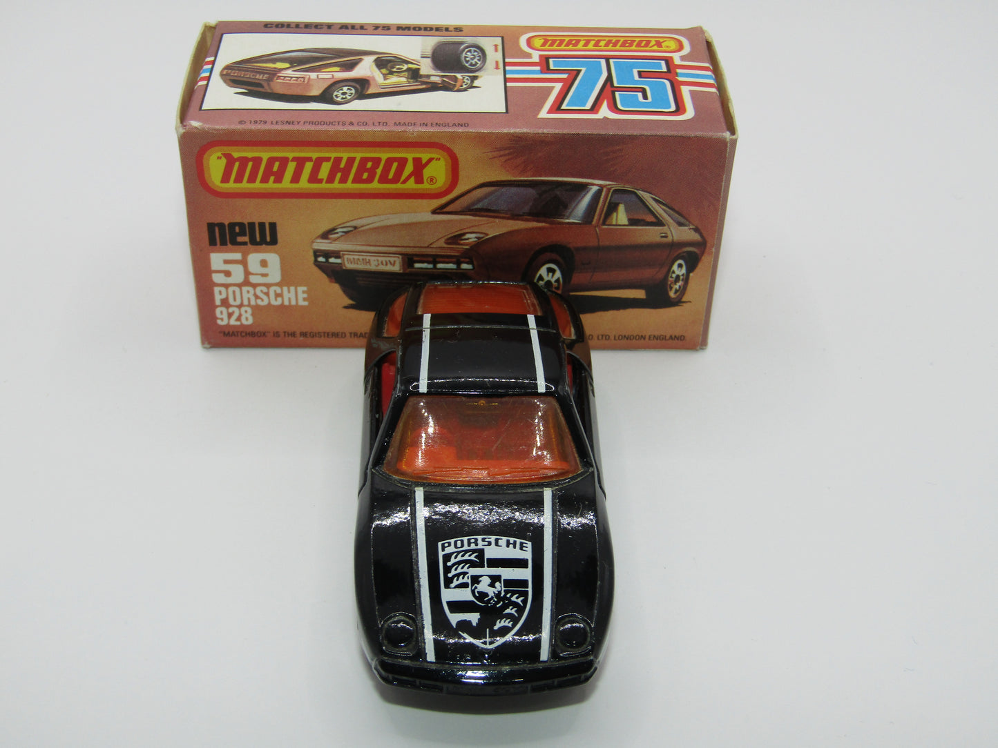 Matchbox Superfast 59C Porsche 928 Black AMBER Windows England Base