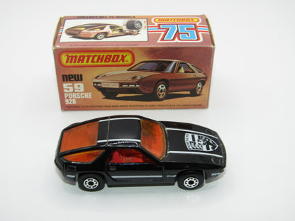 Matchbox Superfast 59C Porsche 928 Black AMBER Windows England Base