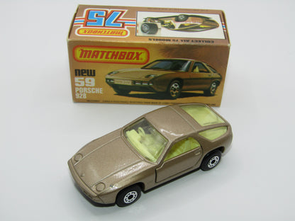 Matchbox Superfast 59C Porsche 928 Lt Gold FLAT BLACK Base Lt Yell Interior