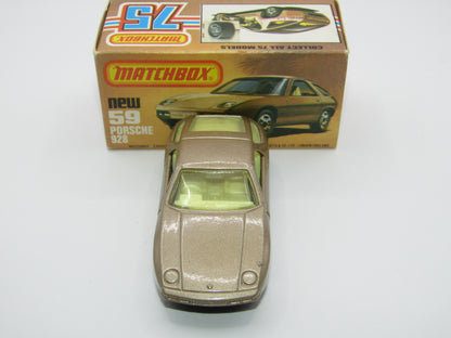 Matchbox Superfast 59C Porsche 928 Lt Gold FLAT BLACK Base Lt Yell Interior