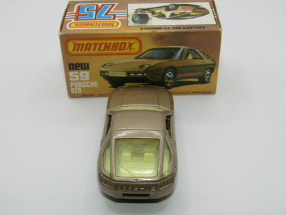 Matchbox Superfast 59C Porsche 928 Lt Gold FLAT BLACK Base Lt Yell Interior
