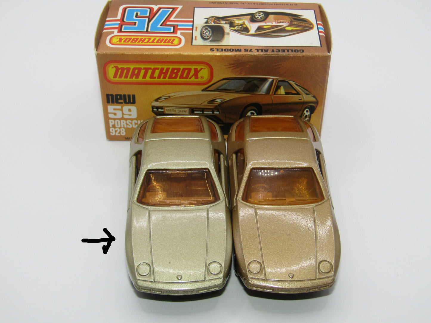 Matchbox Superfast 59C Porsche 928 CHAMPAGNE Gold, GREY Base