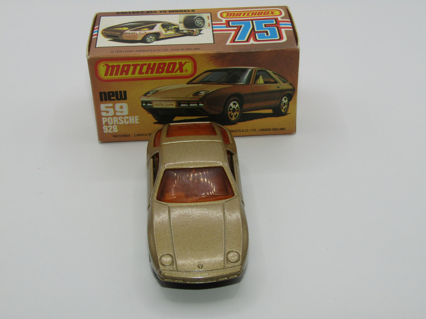 Matchbox Superfast 59C Porsche 928 Gold ORANGE Windows Black Base