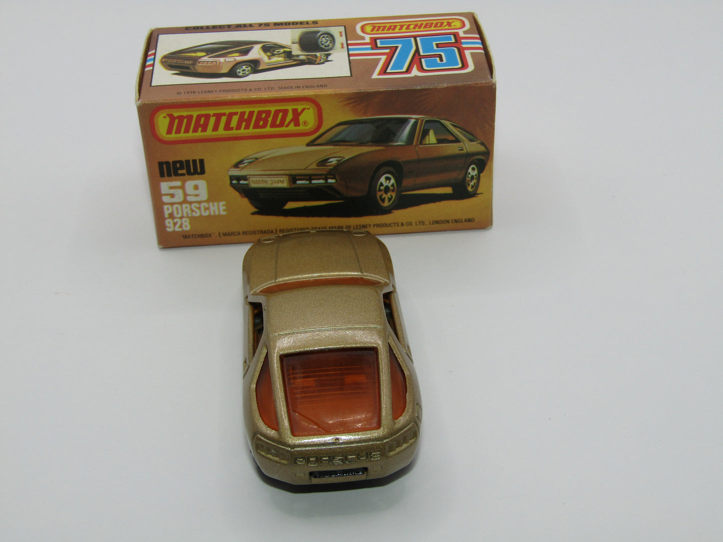 Matchbox Superfast 59C Porsche 928 Gold ORANGE Windows Black Base