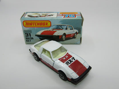 Matchbox Superfast No 31D Mazda RX-7 MALTESE CROSS Wheels Thick Red Stripe USA Picture Box