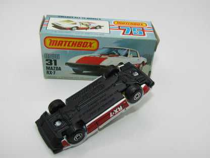 Matchbox Superfast No 31D Mazda RX-7 MALTESE CROSS Wheels Thick Red Stripe USA Picture Box