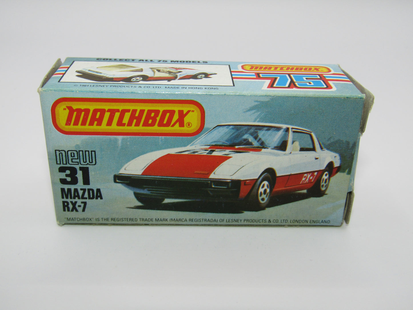 Matchbox Superfast No 31D Mazda RX-7 MALTESE CROSS Wheels Thick Red Stripe USA Picture Box