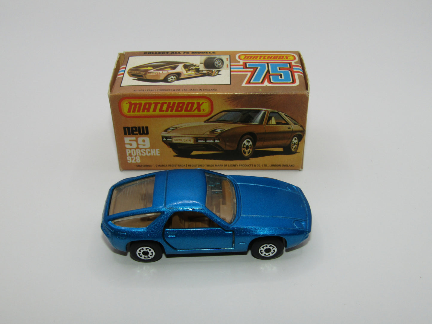 Matchbox Superfast 59C Porsche 928 Blue Tan Interior GLOSS BLACK Base