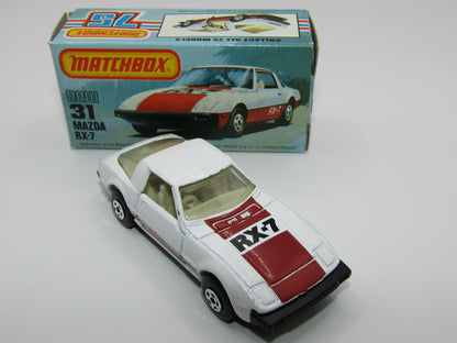 Matchbox Superfast No 31D Mazda RX-7 Thin Red Stripe 5 Spoke Wheels USA Picture Box