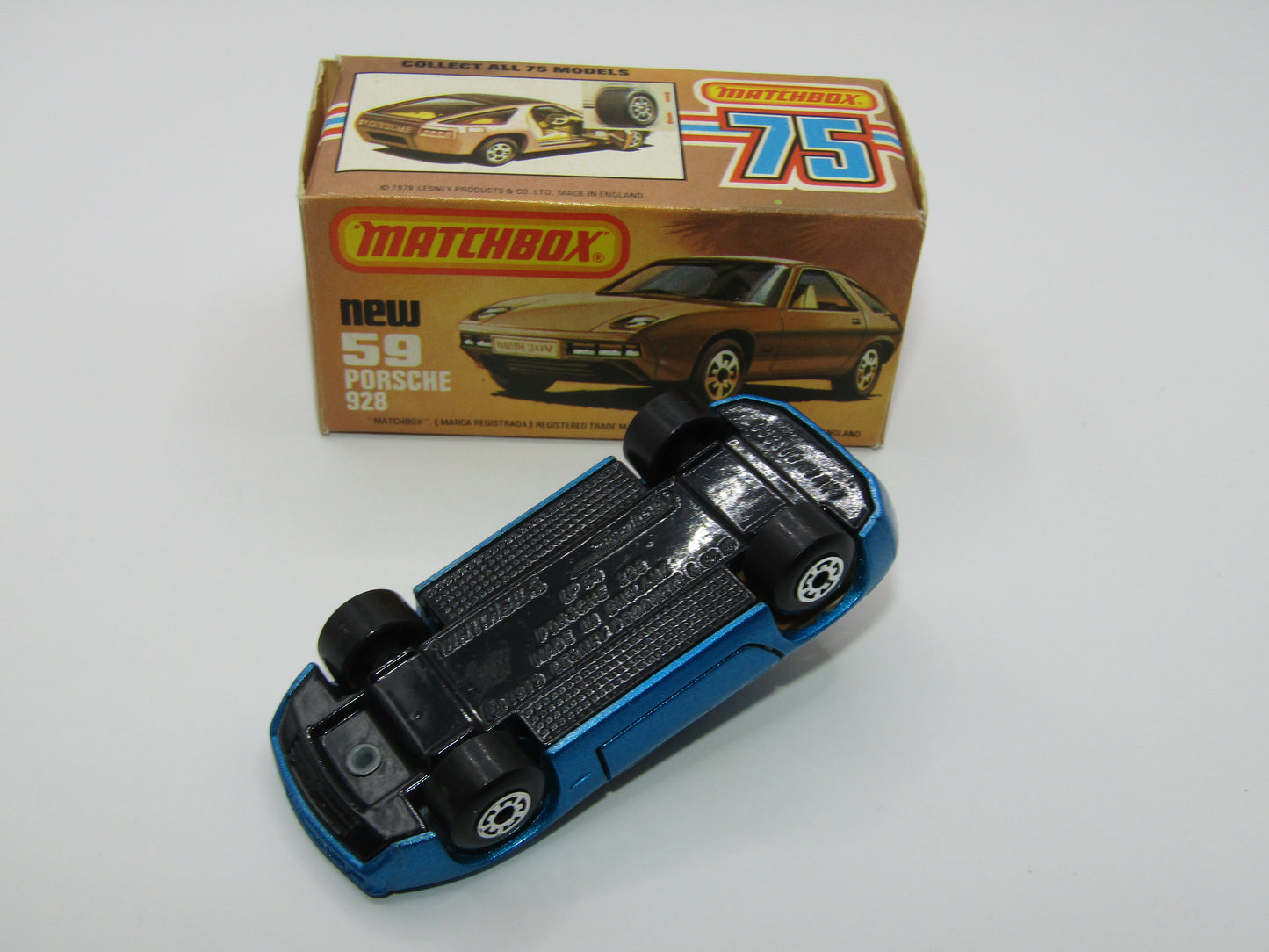 Matchbox Superfast 59C Porsche 928 Blue Tan Interior GLOSS BLACK Base