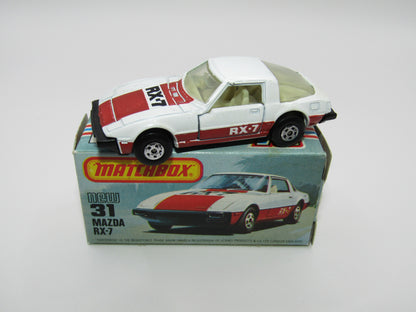 Matchbox Superfast No 31D Mazda RX-7 Thick Red Stripe 5 Spoke Wheels USA Picture Box