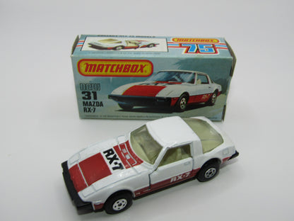 Matchbox Superfast No 31D Mazda RX-7 Thick Red Stripe 5 Spoke Wheels USA Picture Box