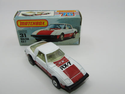 Matchbox Superfast No 31D Mazda RX-7 Thick Red Stripe 5 Spoke Wheels USA Picture Box