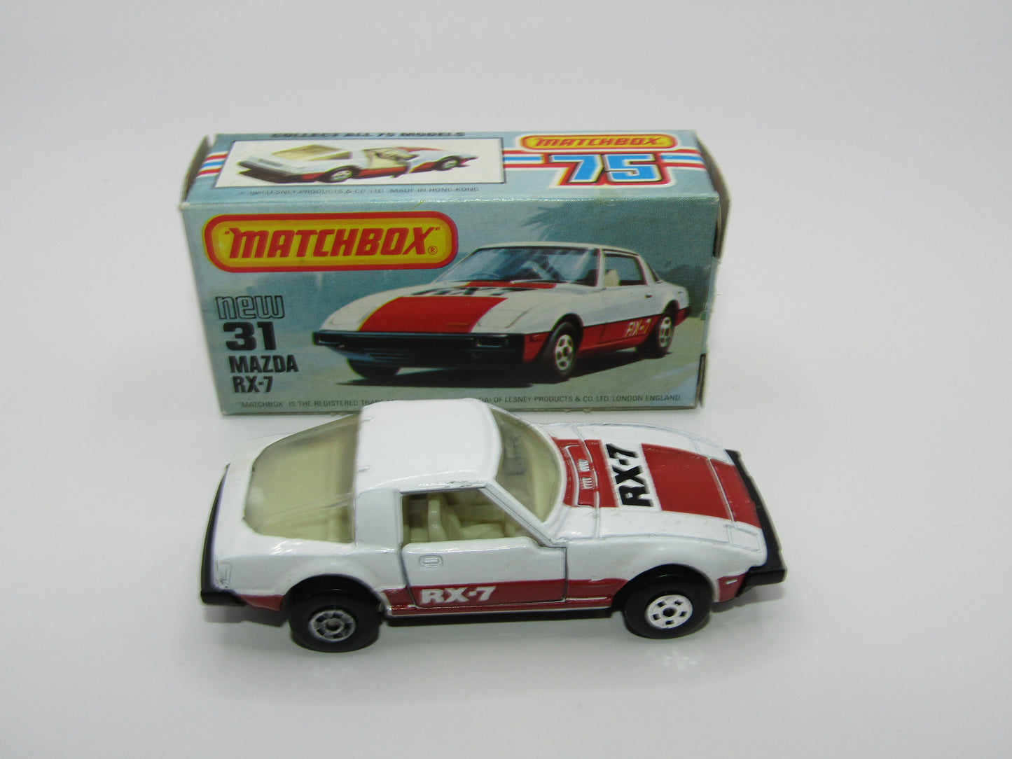 Matchbox Superfast No 31D Mazda RX-7 Thick Red Stripe 5 Spoke Wheels USA Picture Box