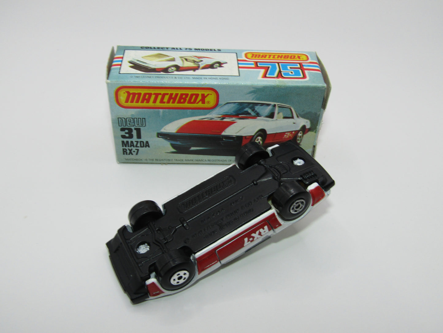 Matchbox Superfast No 31D Mazda RX-7 Thick Red Stripe 5 Spoke Wheels USA Picture Box