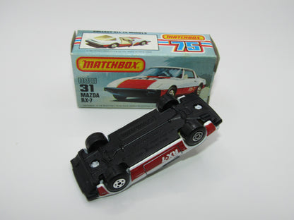 Matchbox Superfast No 31D Mazda RX-7 Thick Red Stripe 5 Spoke Wheels USA Picture Box