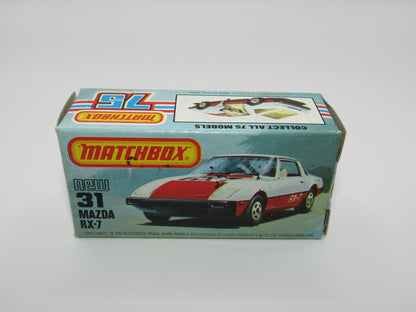 Matchbox Superfast No 31D Mazda RX-7 Thick Red Stripe 5 Spoke Wheels USA Picture Box