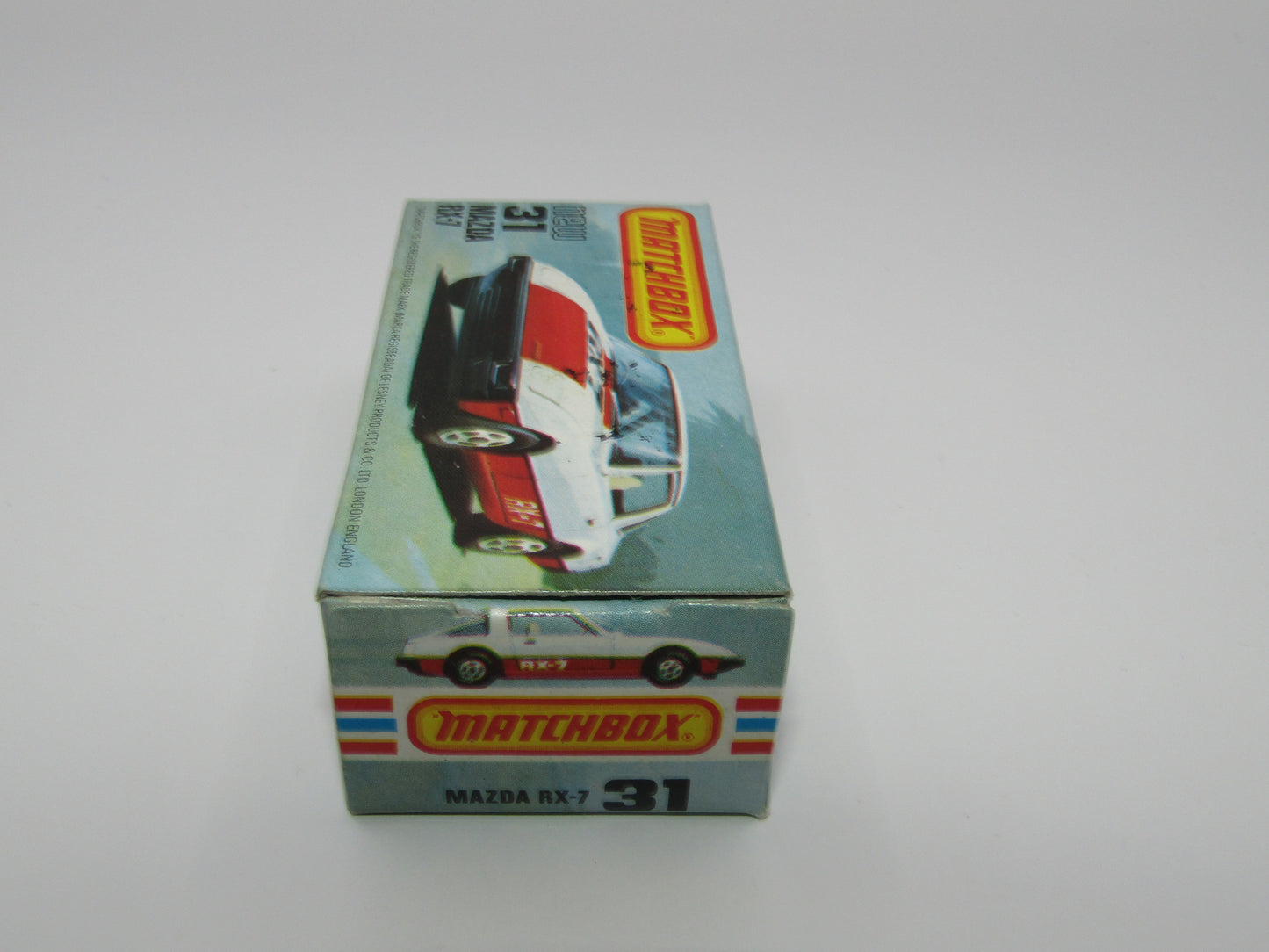 Matchbox Superfast No 31D Mazda RX-7 Thick Red Stripe 5 Spoke Wheels USA Picture Box