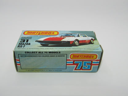 Matchbox Superfast No 31D Mazda RX-7 Thick Red Stripe 5 Spoke Wheels USA Picture Box