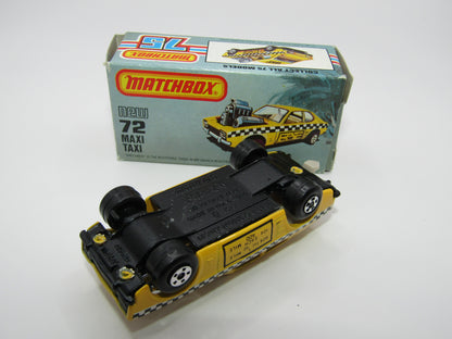 Matchbox Superfast No 72D Maxi Taxi REVERSED TAMPO 5 Spoke Wheels USA Picture Box