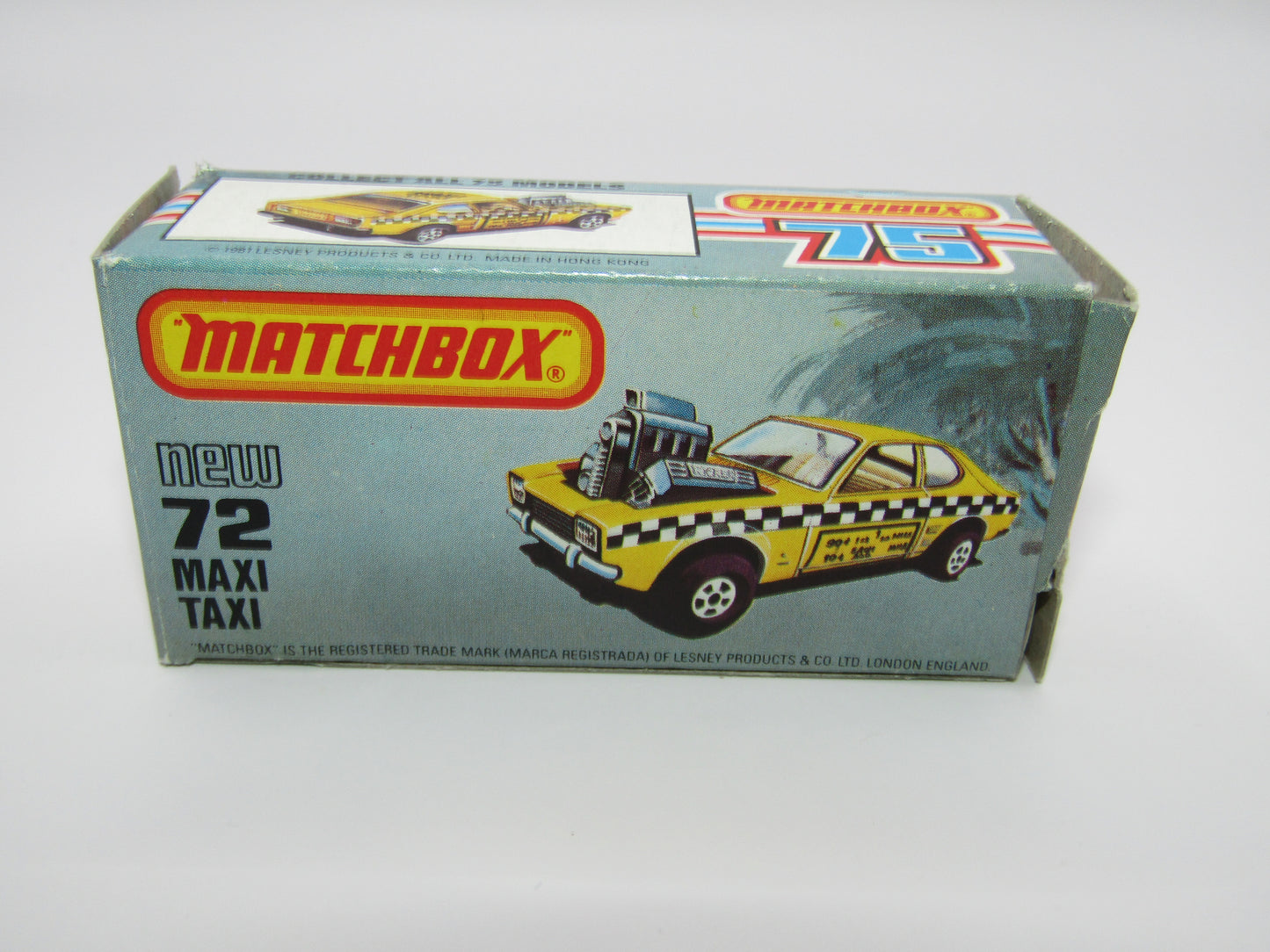 Matchbox Superfast No 72D Maxi Taxi REVERSED TAMPO 5 Spoke Wheels USA Picture Box