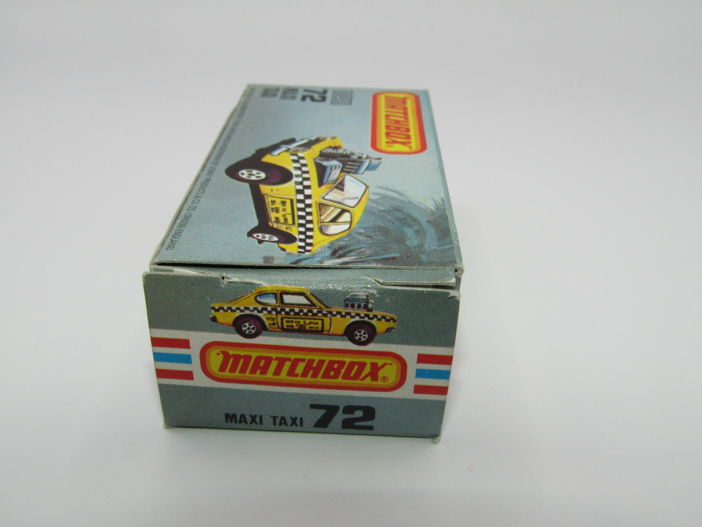 Matchbox Superfast No 72D Maxi Taxi REVERSED TAMPO 5 Spoke Wheels USA Picture Box