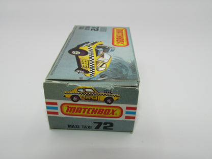 Matchbox Superfast No 72D Maxi Taxi REVERSED TAMPO 5 Spoke Wheels USA Picture Box