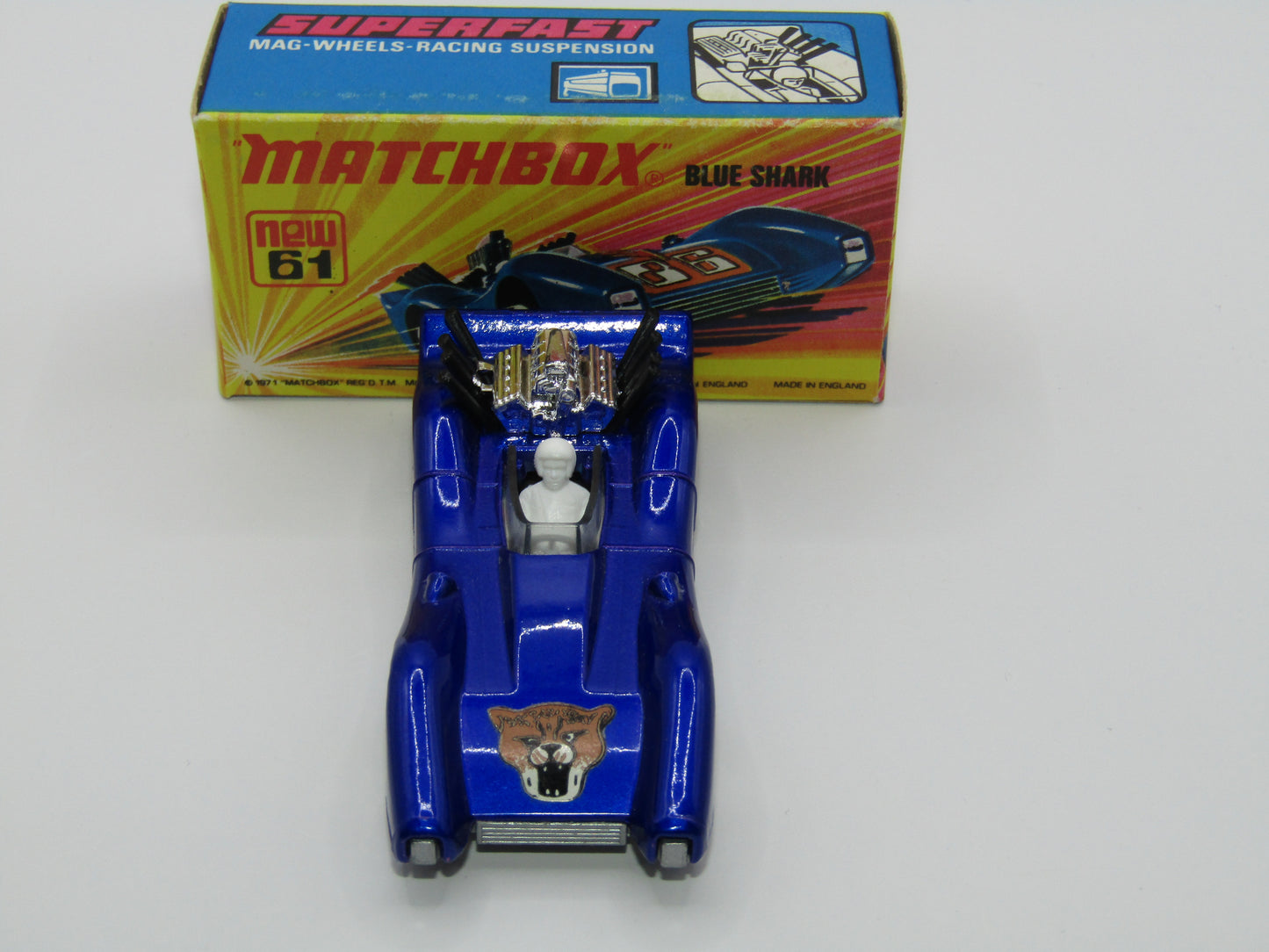 Matchbox Superfast 61B Blue Shark BROWN WILDCAT Label & SILVER Base