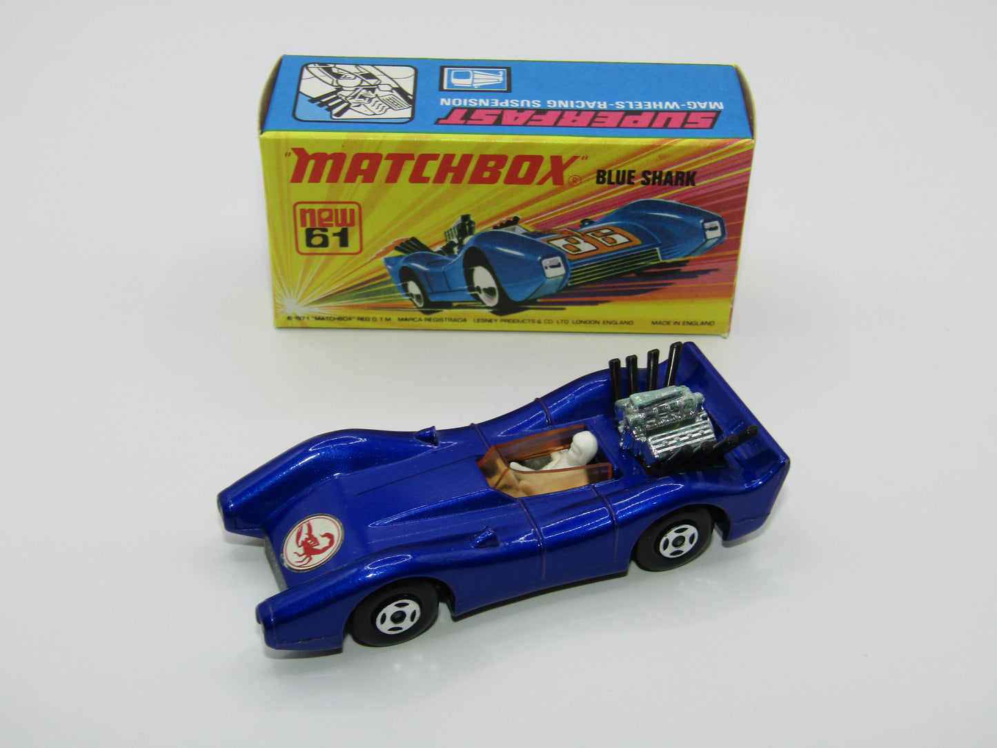 Matchbox Superfast 61B Blue Shark SCORPION Label ORANGE Windows