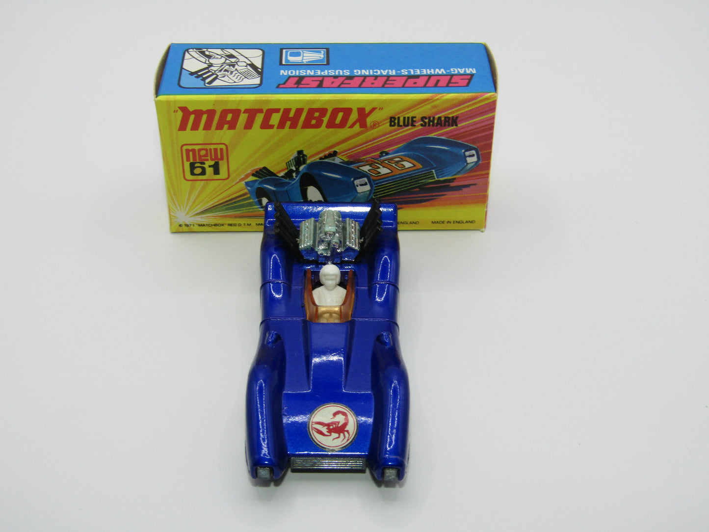 Matchbox Superfast 61B Blue Shark SCORPION Label ORANGE Windows