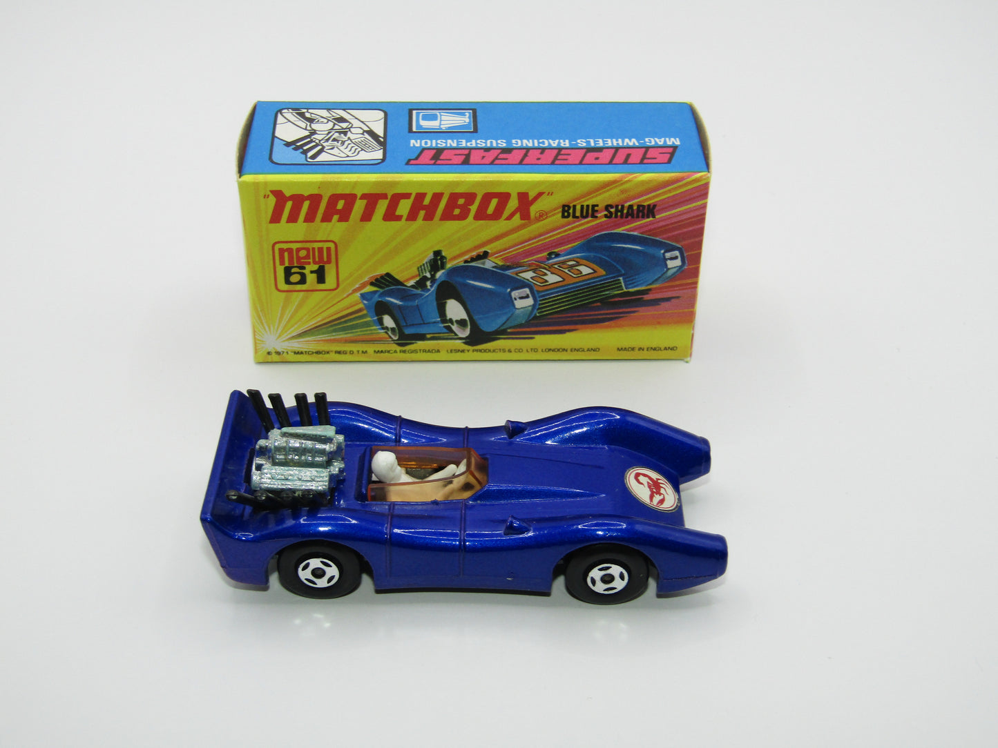 Matchbox Superfast 61B Blue Shark SCORPION Label ORANGE Windows