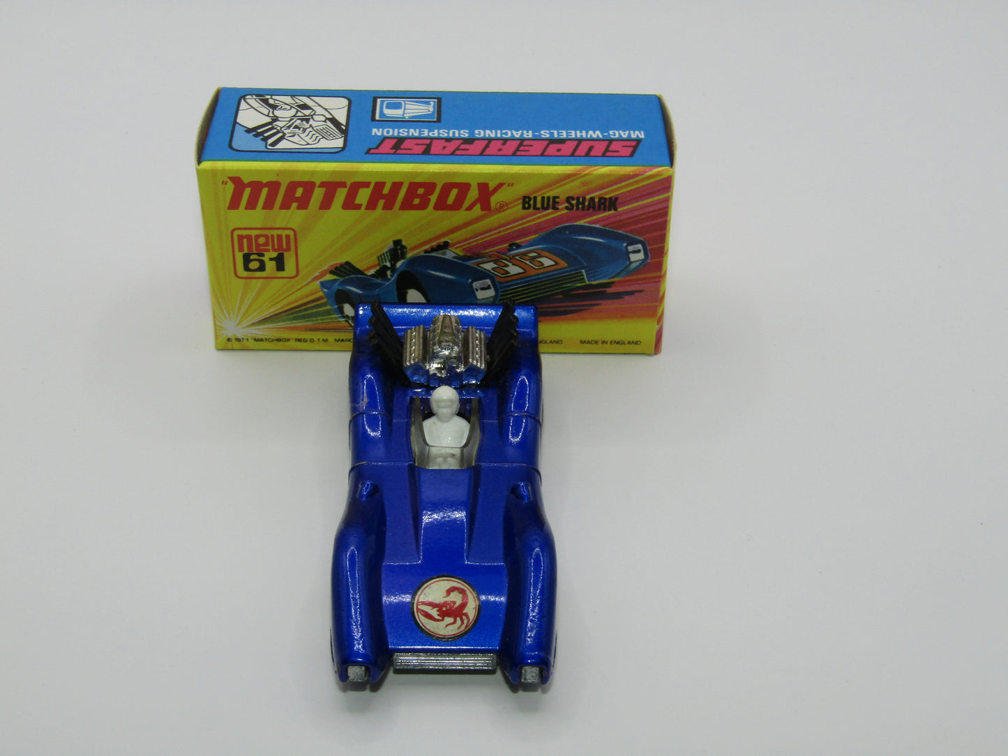 Matchbox Superfast 61B Blue Shark SCORPION Label Unpainted Base