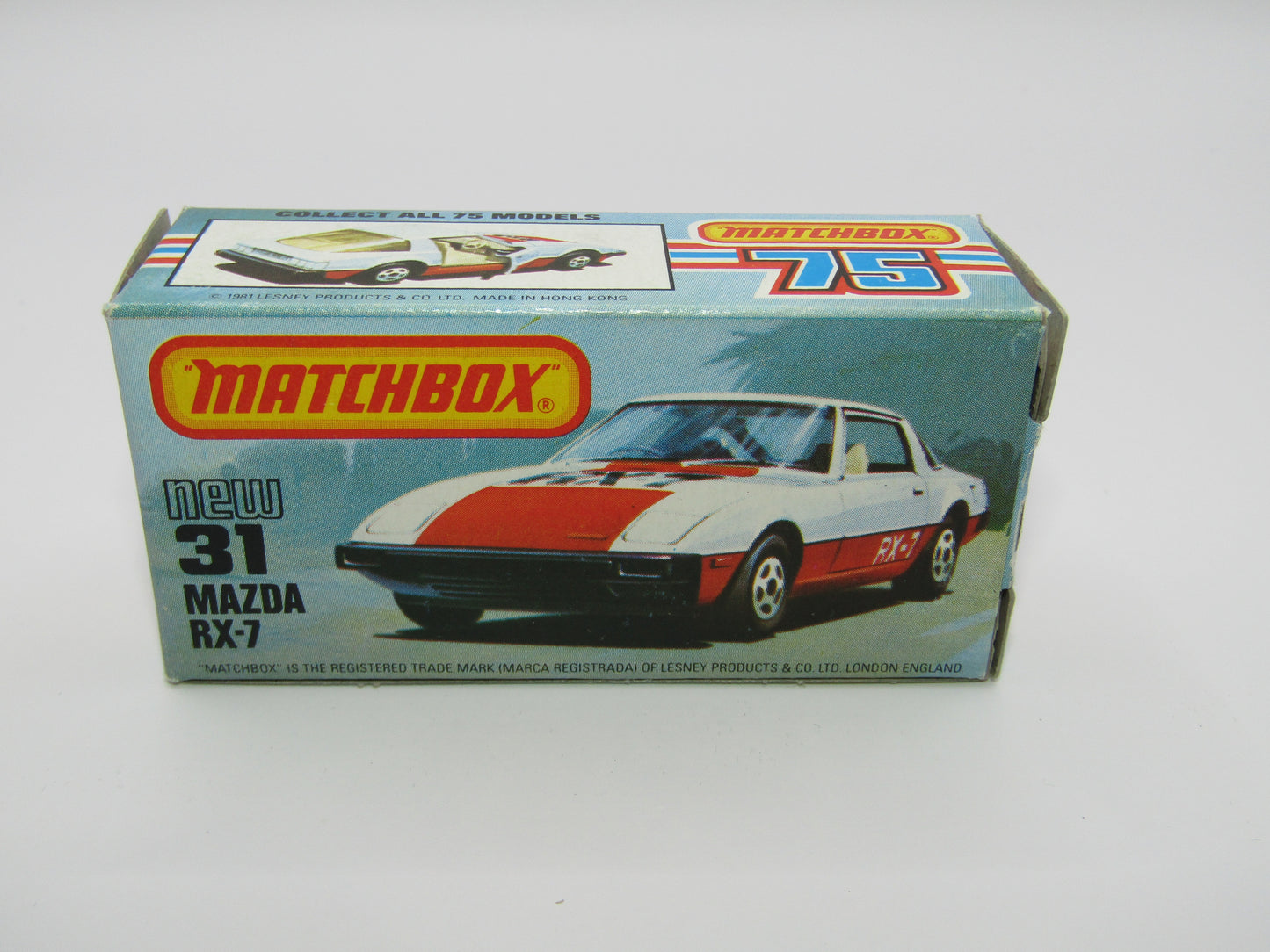 Matchbox Superfast No 31D Mazda RX-7 Black, Gold Stripe, 5 Spoke Wheels, USA Picture Box