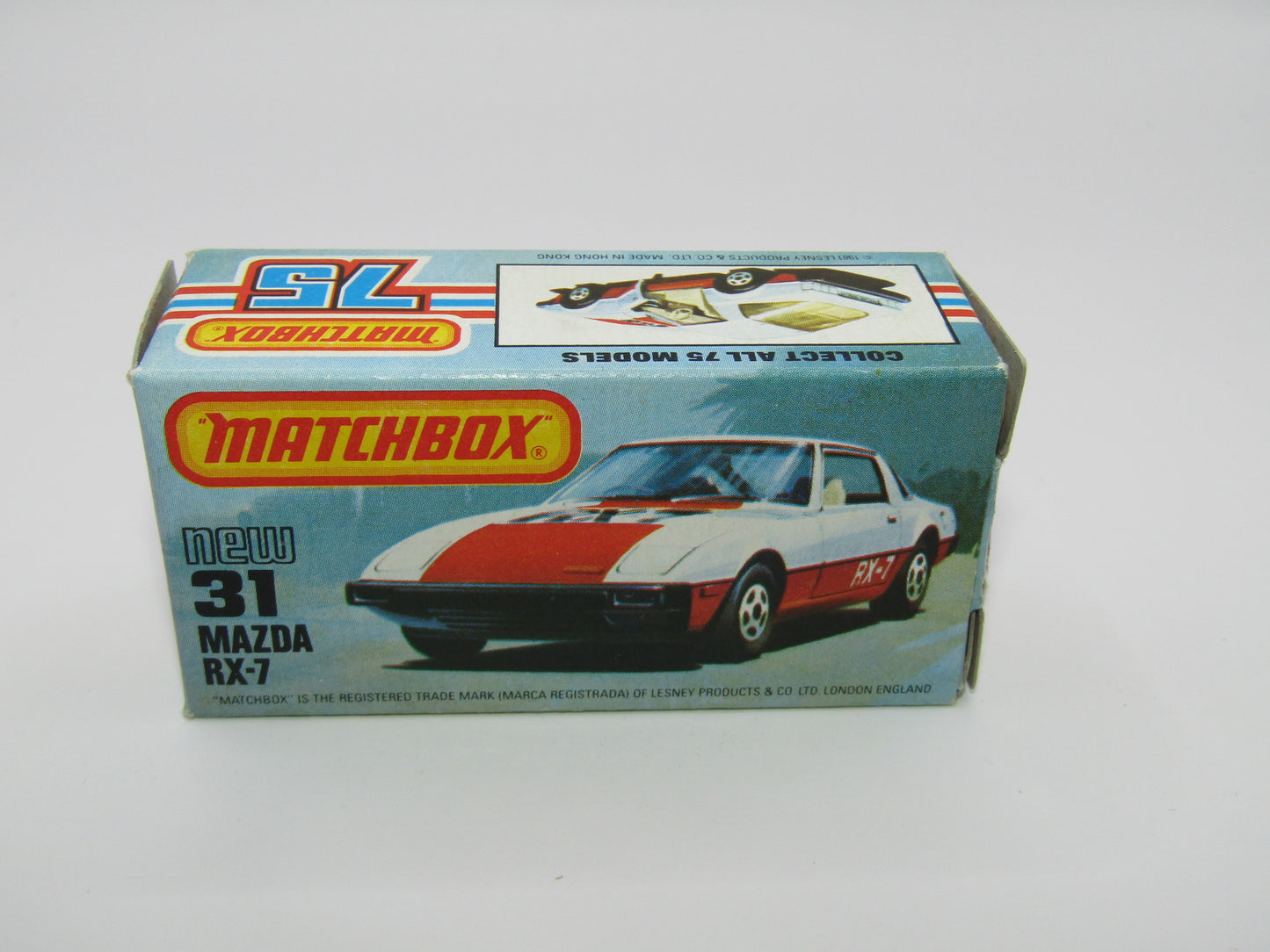 Matchbox Superfast No 31D Mazda RX-7 Black, Gold Stripe, 5 Spoke Wheels, USA Picture Box