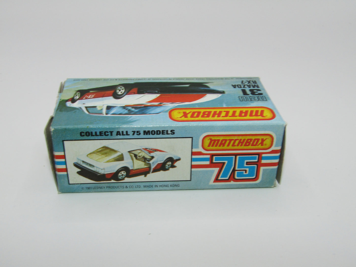 Matchbox Superfast No 31D Mazda RX-7 Black, Gold Stripe, 5 Spoke Wheels, USA Picture Box